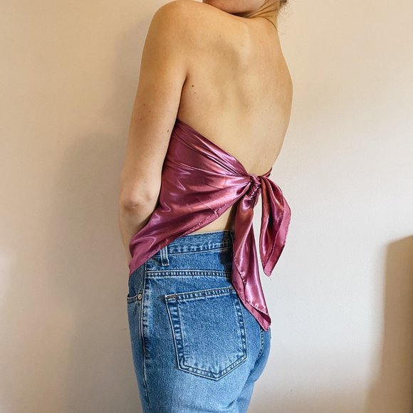 Satin Pink Mauve Magenta Silky Scarf Top - Picture 2 of 8